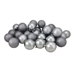 Northlight 32ct. 3.5" Pewter Gray Shatterproof 4-Finish Christmas Ball Ornaments -Holiday Glow D253872S 2
