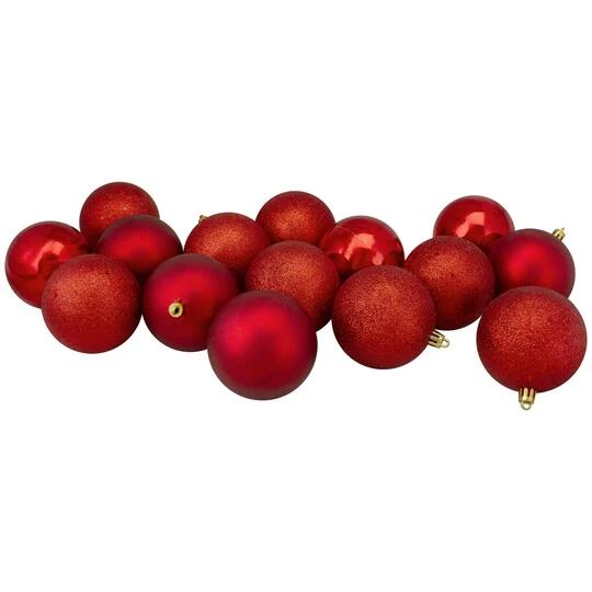 Northlight 16ct. 3" Hot Red Shatterproof 4-Finish Christmas Ball Ornaments 6 Northlight 16ct. 3" Hot Red Shatterproof 4-Finish Christmas Ball Ornaments - Image 4
