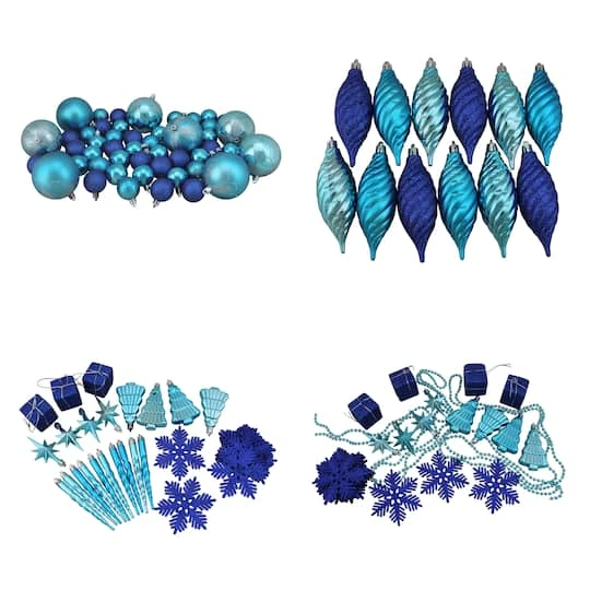 Northlight 125ct. Peacock Blue Shatterproof 4-Finish Christmas Ornaments 6 Northlight 125ct. Peacock Blue Shatterproof 4-Finish Christmas Ornaments - Image 4