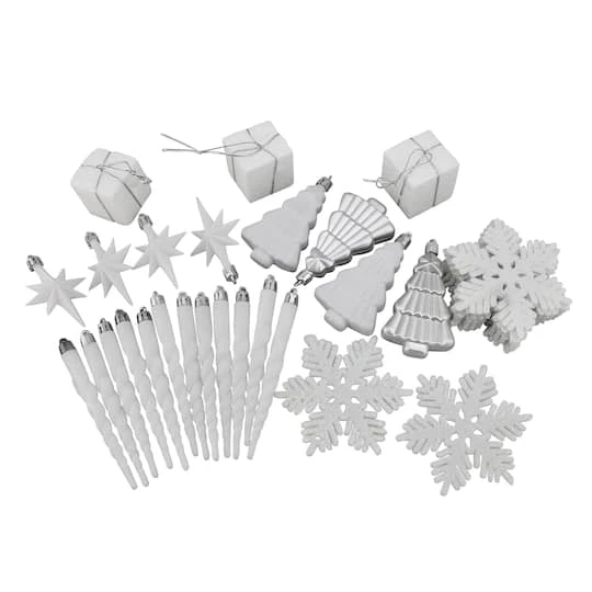 Northlight 125ct. Winter White & Silver Shatterproof 4-Finish Christmas Ornaments 4 Northlight 125ct. Winter White & Silver Shatterproof 4-Finish Christmas Ornaments - Image 2