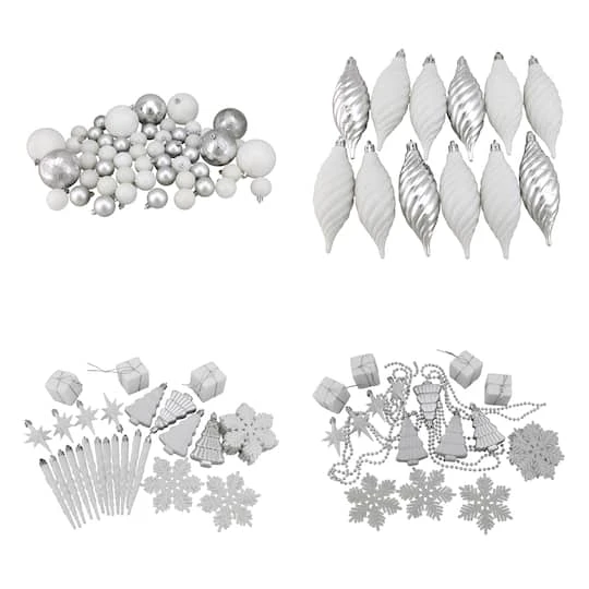 Northlight 125ct. Winter White & Silver Shatterproof 4-Finish Christmas Ornaments 6 Northlight 125ct. Winter White & Silver Shatterproof 4-Finish Christmas Ornaments - Image 4