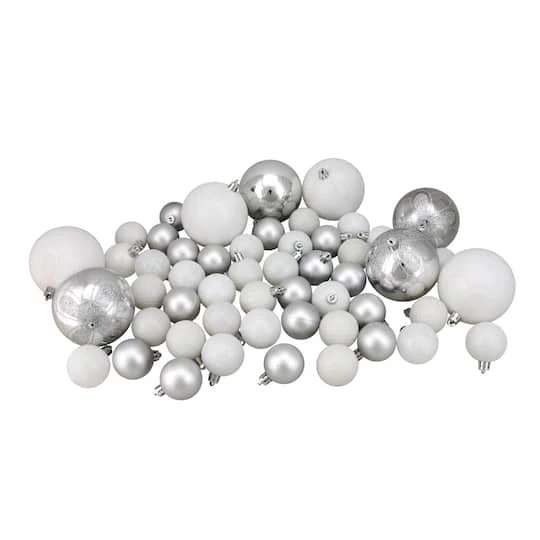 Northlight 125ct. Winter White & Silver Shatterproof 4-Finish Christmas Ornaments 7 Northlight 125ct. Winter White & Silver Shatterproof 4-Finish Christmas Ornaments - Image 5