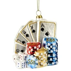 Northlight 4" Silver & Blue Poker Playing Cards With Dice & Chips Christmas Ornament -Holiday Glow D253895S 11