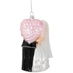 Northlight 5.25" Bride And Groom Kissing Glass Wedding Christmas Ornament -Holiday Glow D253901S 14