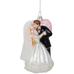 Northlight 5.25" Bride And Groom Kissing Glass Wedding Christmas Ornament -Holiday Glow D253901S 16