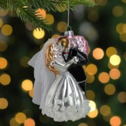 Northlight 5.25" Bride And Groom Kissing Glass Wedding Christmas Ornament -Holiday Glow D253901S 2