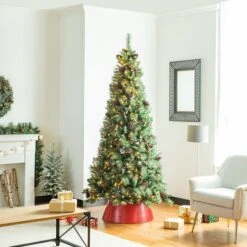 Glitzhome® 26" Red Hammered Metal Tree Collar -Holiday Glow D254129S 2