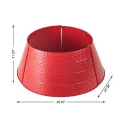 Glitzhome® 26" Red Hammered Metal Tree Collar -Holiday Glow D254129S 8