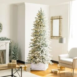 Glitzhome® 22" Washed White Wooden Tree Collar -Holiday Glow D254131S 6