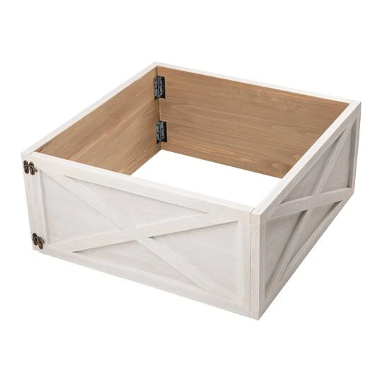 Glitzhome® 26" Washed White Wooden Tree Collar 3 Glitzhome® 26" Washed White Wooden Tree Collar