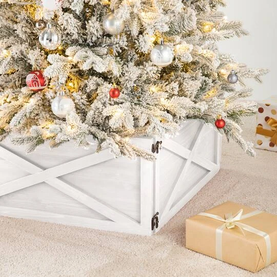Glitzhome® 26" Washed White Wooden Tree Collar 7 Glitzhome® 26" Washed White Wooden Tree Collar - Image 5
