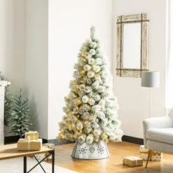 Glitzhome® 21" Snowflake Diecut Metal Tree Collar With Light String 19 Glitzhome® 21" Snowflake Diecut Metal Tree Collar With Light String -Holiday Glow D254138S 6