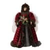 Glitzhome® 16" Red Plaid Faux Fur Angel Tree Topper -Holiday Glow D254165S 1