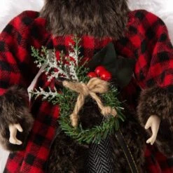 Glitzhome® 16" Red Plaid Faux Fur Angel Tree Topper -Holiday Glow D254165S 4