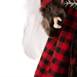 Glitzhome® 16" Red Plaid Faux Fur Angel Tree Topper -Holiday Glow D254165S 5
