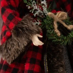 Glitzhome® 16" Red Plaid Faux Fur Angel Tree Topper -Holiday Glow D254165S 6