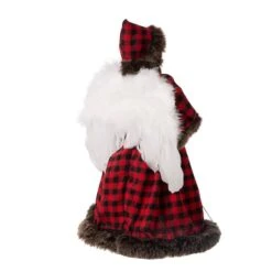 Glitzhome® 16" Red Plaid Faux Fur Angel Tree Topper -Holiday Glow D254165S 8