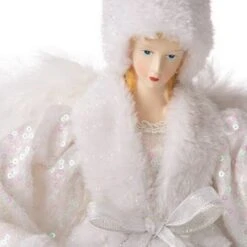 Glitzhome® 16" White Faux Fur Christmas Angel Tree Topper -Holiday Glow D254172S 3