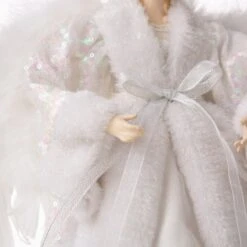 Glitzhome® 16" White Faux Fur Christmas Angel Tree Topper -Holiday Glow D254172S 4