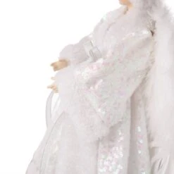 Glitzhome® 16" White Faux Fur Christmas Angel Tree Topper -Holiday Glow D254172S 6