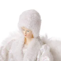 Glitzhome® 16" White Faux Fur Christmas Angel Tree Topper -Holiday Glow D254172S 8