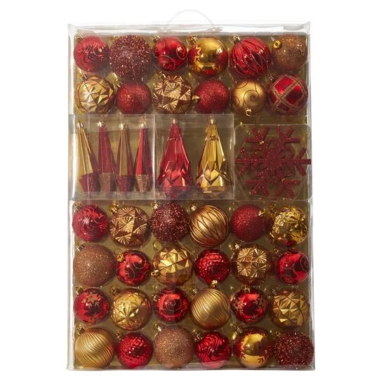 52ct. 6" Red & Gold Shatterproof Ornament Set 3 52ct. 6" Red & Gold Shatterproof Ornament Set
