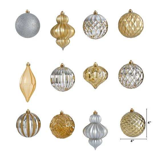 12ct. 4" Gold & Silver Shatterproof Luxe Ornament Set 5 12ct. 4" Gold & Silver Shatterproof Luxe Ornament Set - Image 3