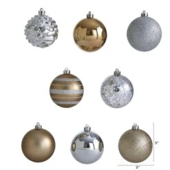 64ct. 3" Gold & Silver Shatterproof Ball Ornaments -Holiday Glow D322173S 2