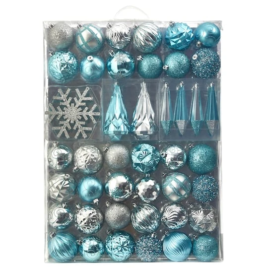 52ct. 6" Blue & Silver Shatterproof Ornament Set 4 52ct. 6" Blue & Silver Shatterproof Ornament Set - Image 2