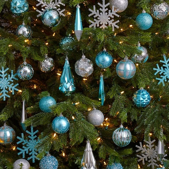 52ct. 6" Blue & Silver Shatterproof Ornament Set 8 52ct. 6" Blue & Silver Shatterproof Ornament Set - Image 6