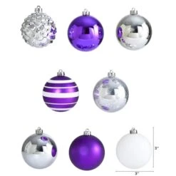 64ct. 3" Purple & Silver Shatterproof Ball Ornaments -Holiday Glow D322179S 2