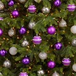 64ct. 3" Purple & Silver Shatterproof Ball Ornaments -Holiday Glow D322179S 4