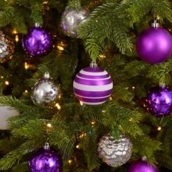 64ct. 3" Purple & Silver Shatterproof Ball Ornaments -Holiday Glow D322179S 5