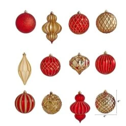 12ct. 4" Red & Gold Shatterproof Luxe Ornament Set -Holiday Glow D322186S 2