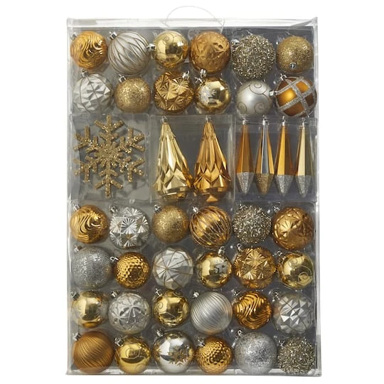 52ct. 6" Gold & Silver Shatterproof Ornament Set 3 52ct. 6" Gold & Silver Shatterproof Ornament Set