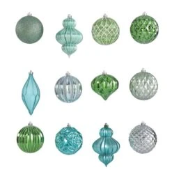 12ct. 4" Green & Silver Shatterproof Luxe Ornament Set 11 12ct. 4" Green & Silver Shatterproof Luxe Ornament Set -Holiday Glow D322192S 3