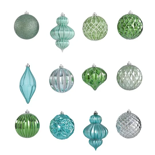 12ct. 4" Green & Silver Shatterproof Luxe Ornament Set 6 12ct. 4" Green & Silver Shatterproof Luxe Ornament Set - Image 4