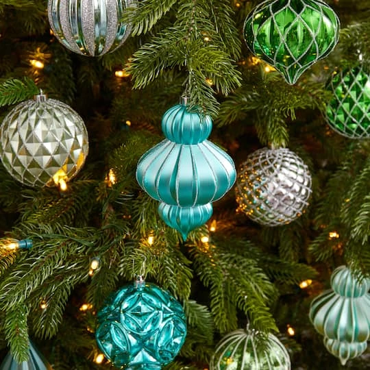 12ct. 4" Green & Silver Shatterproof Luxe Ornament Set 8 12ct. 4" Green & Silver Shatterproof Luxe Ornament Set - Image 6