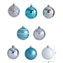 64ct. 3" Blue & Silver Shatterproof Ball Ornaments -Holiday Glow D322195S 2