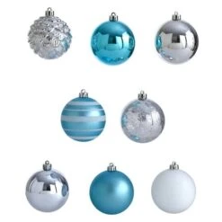 64ct. 3" Blue & Silver Shatterproof Ball Ornaments -Holiday Glow D322195S 3