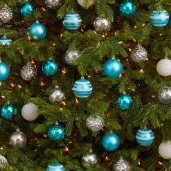 64ct. 3" Blue & Silver Shatterproof Ball Ornaments -Holiday Glow D322195S 4