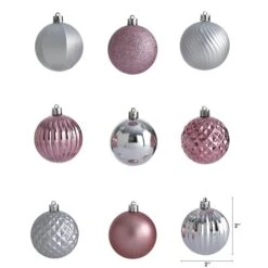 101ct. 2" Pink & Silver Shatterproof Ball Ornaments -Holiday Glow D322197S 2