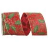 JAM Paper 2.5" X 10yd. Red & Green Holly Leaf Glitter Satin Wired Ribbon -Holiday Glow D341086S 1