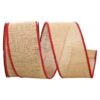 JAM Paper 2.5" X 10yd. Natural Burlap With Red Wired Edge Ribbon -Holiday Glow D341111S 1