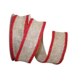 JAM Paper 1.5" X 10yd. Natural Burlap With Red Wired Edge Ribbon