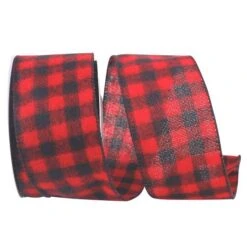 Reliant 2.5" X 25yd. Red Buffalo Plaid Wired Ribbon, 25yd. -Holiday Glow D376715S 1 1
