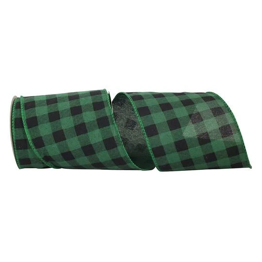 Reliant 4" X 10yd. Green & Black Buffalo Check Wired Ribbon 3 Reliant 4" X 10yd. Green & Black Buffalo Check Wired Ribbon