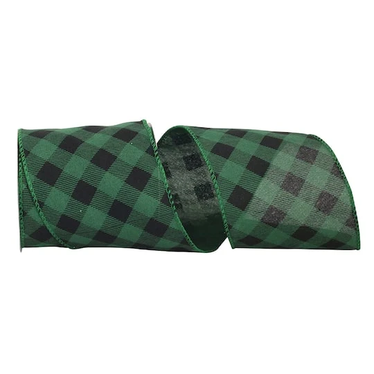 Reliant 4" X 10yd. Green & Black Diagonal Buffalo Check Wired Ribbon 4 Reliant 4" X 10yd. Green & Black Diagonal Buffalo Check Wired Ribbon - Image 2