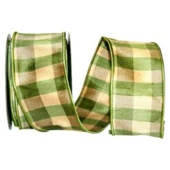 Reliant 2.5" X 10yd. Green Check Silk Wired Edge Ribbon