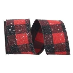 Reliant 2.5" X 10yd. Snow Speckled Red & Black Buffalo Check Wired Ribbon